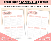 Load image into Gallery viewer, FREE - Grocery List Printable, Weekly Shopping List, Meal Planner Checklist, Kitchen Organization Template | Pink Watercolor