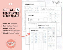 Load image into Gallery viewer, Workout Tracker BUNDLE | Fitness, Exercise & Weight loss Planner | Mono