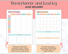 Load image into Gallery viewer, Baby Food Tracker Printable BUNDLE | Baby’s First Foods Meal Planner & Daily Food Diary, 100 Foods Before 1 | Colorful Sky