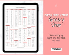 Load image into Gallery viewer, EDITABLE Grocery List Printable | Digital Weekly Shopping, Meal Planner Checklist, Kitchen Organization Template, Google Sheets | Pink