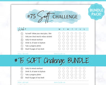 Load image into Gallery viewer, EDITABLE 75 SOFT Challenge Tracker | 75soft Printable Challenge, Fitness & Health Planner | Blue Watercolor