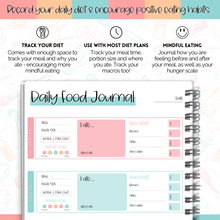 Load image into Gallery viewer, My 90 Day Food Journal: Daily Food Journal, 90 Day Meal Tracker & Planner, Fitness Diet Wellness Planner, Habit Tracker, Weight Loss Tracker, Nutrition Log, Daily Food Diary | A5 Colorful Sky