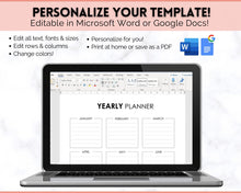 Load image into Gallery viewer, Editable Yearly Planner 2023 | Year at a Glance, Undated Annual To Do List, 12 Month Year in Review Calendar | Mono