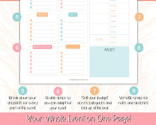 Load image into Gallery viewer, Event Planner Template, Printable Party Planner, Birthday, Wedding, Bridal, Budget, Invites, Event Plan Set, Party Organizer | Colorful Sky