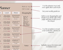 Load image into Gallery viewer, Boho Weekly Meal Planner Printable | Food Diary, Meal Tracker, Food Journal with BONUS Grocery List | Lux