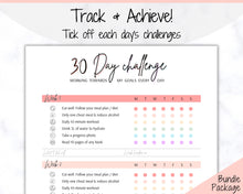 Load image into Gallery viewer, 30 Day Habit Tracker Printable | EDITABLE 30 Day Self Care Fitness Challenge | Pastel Rainbow