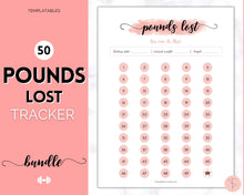 Load image into Gallery viewer, Pounds Lost Tracker Bundle - 10 20, 30, 50, 100 lbs Printable Weight Loss Printables | Pink Watercolor