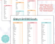 Load image into Gallery viewer, Baby Food Tracker Printable BUNDLE | Baby’s First Foods Meal Planner & Daily Food Diary, 100 Foods Before 1 | Colorful Sky