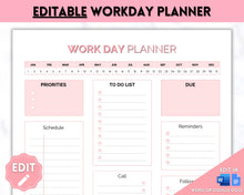 Load image into Gallery viewer, Work Planner & Work Day Organizer | Editable Daily Planner, Work From Home To Do List Printable & Digital Schedule | Pink