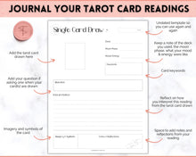 Load image into Gallery viewer, Tarot Journal, 100+ Pg Printable Tarot Planner Workbook, Daily Card Reading, Tarot Spreads, Tarot Deck Notebook, Witch, Grimoire, Oracle | Mono