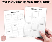 Load image into Gallery viewer, Editable Yearly Planner 2023 | Year at a Glance, Undated Annual To Do List, 12 Month Year in Review Calendar | Mono