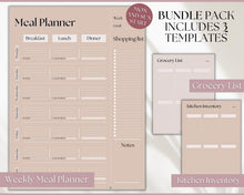 Load image into Gallery viewer, Boho Weekly Meal Planner Printable | Food Diary, Meal Tracker, Food Journal with BONUS Grocery List | Lux