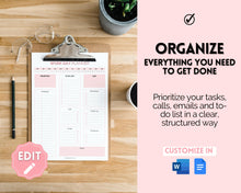 Load image into Gallery viewer, Work Planner & Work Day Organizer | Editable Daily Planner, Work From Home To Do List Printable & Digital Schedule | Pink