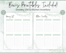 Load image into Gallery viewer, Weekly Meal Planner Printable | Food Diary, Meal Tracker, Food Journal with BONUS Grocery List | Green Eucalyptus