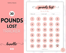 Load image into Gallery viewer, Pounds Lost Tracker Bundle - 10 20, 30, 50, 100 lbs Printable Weight Loss Printables | Pink Watercolor
