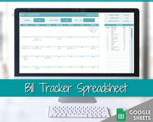 Load image into Gallery viewer, Monthly Bill Payment Tracker Spreadsheet | Google Sheets Automated Bill Calendar &amp; Organizer | Teal
