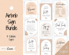 Load image into Gallery viewer, 15 Airbnb Posters | Editable Template Sign Bundle, Wifi password Sign, Check Out Signs for Airbnb Superhosts | Arch