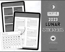 Load image into Gallery viewer, Digital 2023 Lunar Calendar Stickers | Moon Calendar Sticky Notes, 2023 Moon Phase Digital Stickers