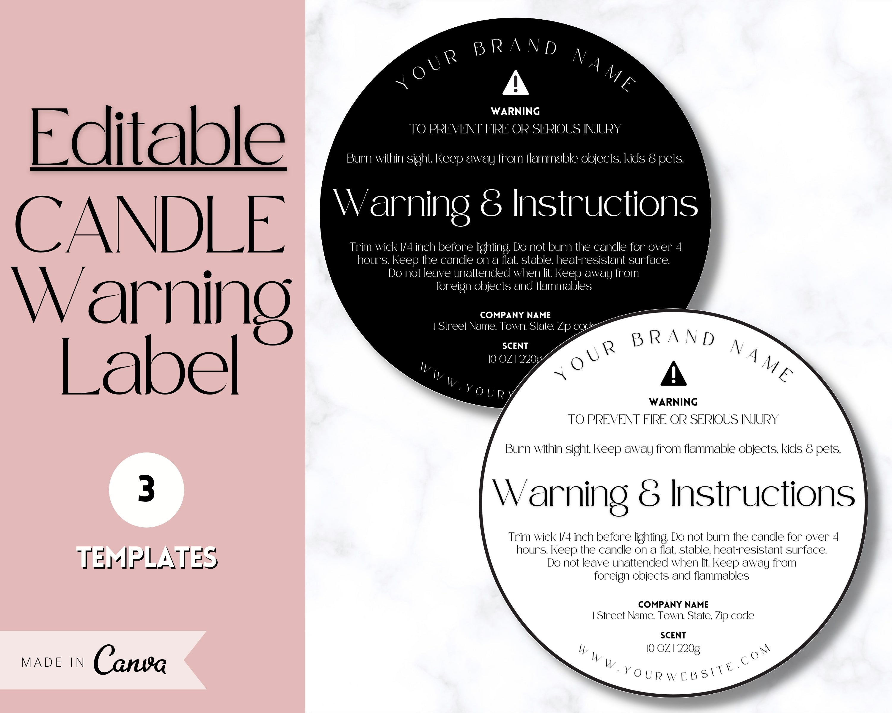 Candle Warning Label Template with Icons (1869274)