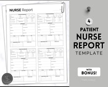 Load image into Gallery viewer, 4 Patient Nurse Report Sheet to Organize your Shifts | Nurse Brain Sheet, ICU Nurse Report Patient Assessment Template | Mono