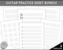 Load image into Gallery viewer, Guitar Practice Sheet BUNDLE | Printable Blank Guitar Chord Sheets, Fretboard, Tab Paper, Sheet Music, Tablature Chart