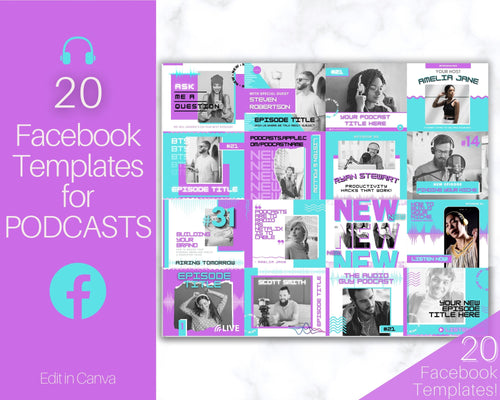 20 Podcast Facebook Post Templates. Editable Social Media Posts. Canva Template. Marketing Graphics Podcasters Podcasting Face book, Planner | Purple