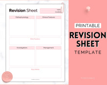 Load image into Gallery viewer, Nursing Revision Sheets for Medical School | Medicine & Nursing Students, Exam Revision Notes & Guide Templates | Pink