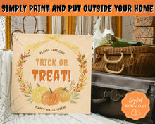 Load image into Gallery viewer, Halloween Trick or Treat sign | 'Please Take One' Printable Candy Treat Poster | Square