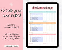 Load image into Gallery viewer, EDITABLE 30 Day Challenge Tracker | 30 Day Habit Tracker Printable, Weight Loss Journal, Fitness Planner | Colorful Sky