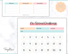 Load image into Gallery viewer, No Spend Challenge BUNDLE | Printable 30 day, 60 day, 90 day Savings Challenge & Monthly Spending Tracker | Colorful Sky