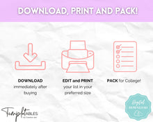 Load image into Gallery viewer, EDITABLE College Packing List | Back to School Moving Checklist for Students, Google Sheets | Pastel Rainbow