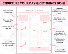 Load image into Gallery viewer, Work Planner & Work Day Organizer | Editable Daily Planner, Work From Home To Do List Printable & Digital Schedule | Pink