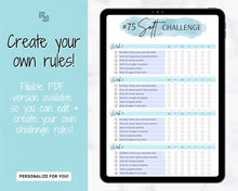 Load image into Gallery viewer, EDITABLE 75 SOFT Challenge Tracker | 75soft Printable Challenge, Fitness & Health Planner | Blue Watercolor