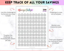 Load image into Gallery viewer, 20k 100 Envelope Challenge Printable, 20000 Savings Tracker, 100 Day Challenge, Cash Envelopes, Money Saving, Save, Budget Envelope, Finance, 20000 | Pastel Rainbow
