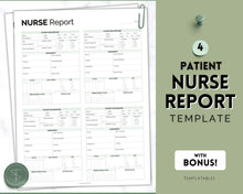 Load image into Gallery viewer, 4 Patient Nurse Report Sheet to Organize your Shifts | Nurse Brain Sheet, ICU Nurse Report Patient Assessment Template | Green