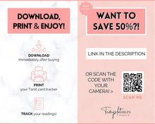 Load image into Gallery viewer, Tarot Card Trackers & Monthly Readings | Learn Tarot Card Readings, Tarot Spreads | Beginner Tarot Planner Workbook, Grimoire & Cheat Sheets | Pink