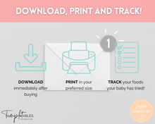 Load image into Gallery viewer, Baby Food Tracker Printable BUNDLE | Baby’s First Foods Meal Planner & Daily Food Diary, 100 Foods Before 1 | Colorful Sky