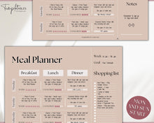 Load image into Gallery viewer, Boho Weekly Meal Planner Printable | Food Diary, Meal Tracker, Food Journal with BONUS Grocery List | Lux