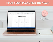 Load image into Gallery viewer, Editable Yearly Planner 2023 | Year at a Glance, Undated Annual To Do List, 12 Month Year in Review Calendar | Mono