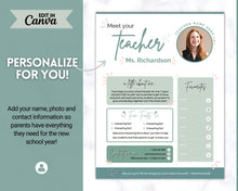 Load image into Gallery viewer, Meet the Teacher Template | Editable Introduction letter for Teachers | Green