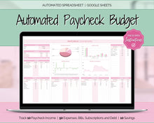 Load image into Gallery viewer, Budget by Paycheck Google Sheets Spreadsheet | Biweekly Zero Based Budget Tracker | Pink