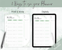 Load image into Gallery viewer, Weekly Meal Planner Printable | Food Diary, Meal Tracker, Food Journal with BONUS Grocery List | Green Eucalyptus