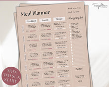 Load image into Gallery viewer, Boho Weekly Meal Planner Printable | Food Diary, Meal Tracker, Food Journal with BONUS Grocery List | Lux