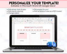 Load image into Gallery viewer, Work Planner & Work Day Organizer | Editable Daily Planner, Work From Home To Do List Printable & Digital Schedule | Pink