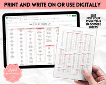 Load image into Gallery viewer, EDITABLE Grocery List Printable | Digital Weekly Shopping, Meal Planner Checklist, Kitchen Organization Template, Google Sheets | Pink