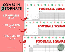 Load image into Gallery viewer, Printable Football Squares for the Superbowl | Football Betting Games, Super Bowl Squares, Football Fundraiser | 4 Color Bundle