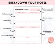 Load image into Gallery viewer, Nursing Revision Sheets for Medical School | Medicine & Nursing Students, Exam Revision Notes & Guide Templates | Pink