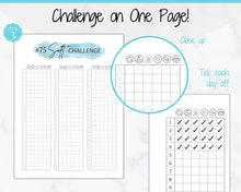 Load image into Gallery viewer, EDITABLE 75 SOFT Challenge Tracker | 75soft Printable Challenge, Fitness & Health Planner | Blue Watercolor