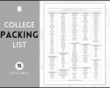 Load image into Gallery viewer, College Packing List Printable | Back to School Moving Checklist for Students, Google Sheets | Mono