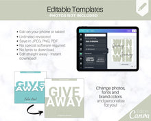 Load image into Gallery viewer, Instagram GIVEAWAY Templates | Social Media Post & Story Engagement Templates for Small Businesses | Green